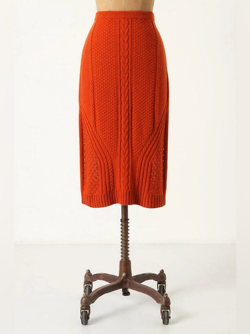 Anthropologie Sparrow Needled Paths Sweater Skirt Pencil Knit Orange Wool Blend